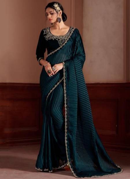 Teal Blue Colour MEHEK 427 COLOURS New Stylish Designer Party Wear Silk Latest Saree Collection 427-C